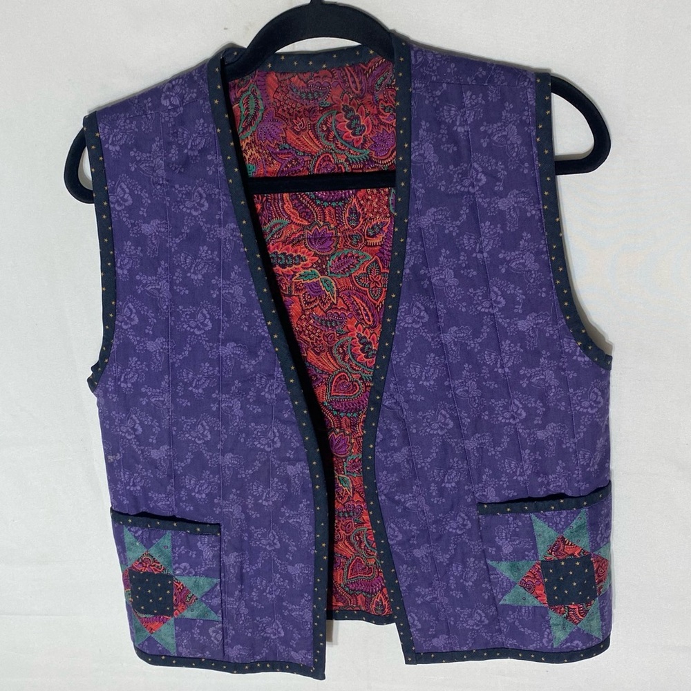 Vintage Handmade Purple Burgundy Reversible Quilted Vest S Cottagecore Festival